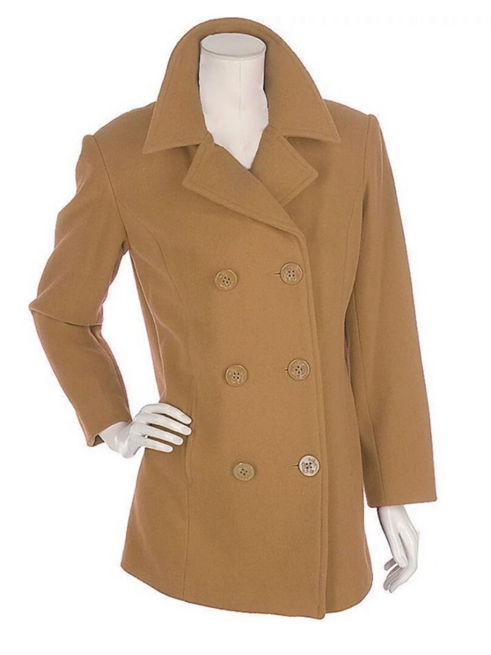 Centigrade Camel Double-Breasted Wool Blend Peacoat - Women